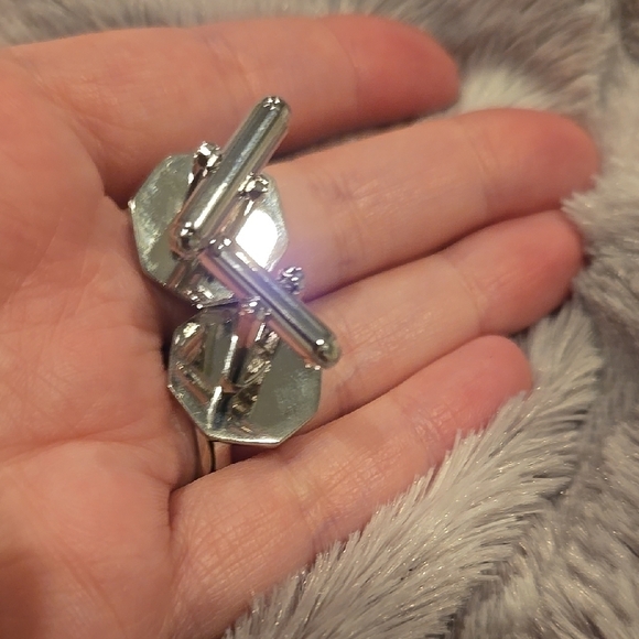 Stainless Steel Silver and Pink Cuff Links with Cubic Zirconia Brand New In Box - Picture 4 of 6